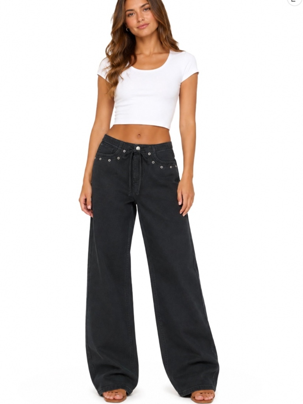 No Boundaries Drawstring Grommet Wide Leg Jean, 32" Inseam, Women's